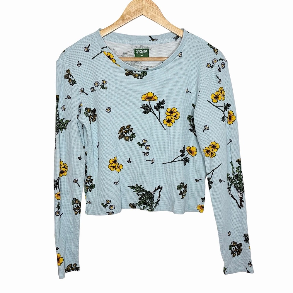 Parks Project Floral Thermal Cropped Top Womens M Granola Indie Waffle Knit